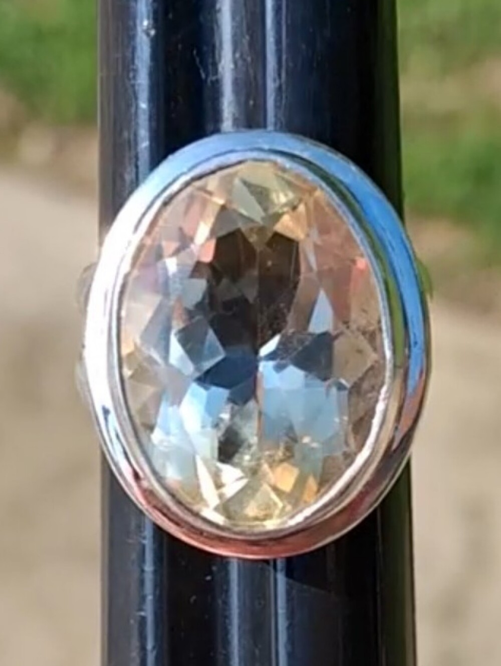 Sterling Silver Yellow Crystal Oval Ring - Chunky Estate Size 7